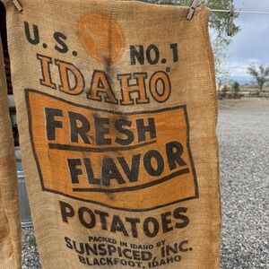 Sunspiced Potato Sack Brown Idaho Fresh Flavor Vintage Burlap Jute Bag